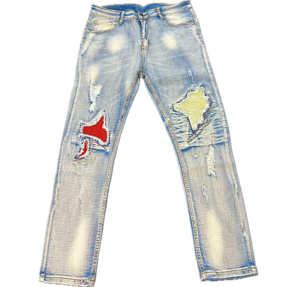 Streetwear Men's Hip Hop Embroidery Ripped Skinny Jeans